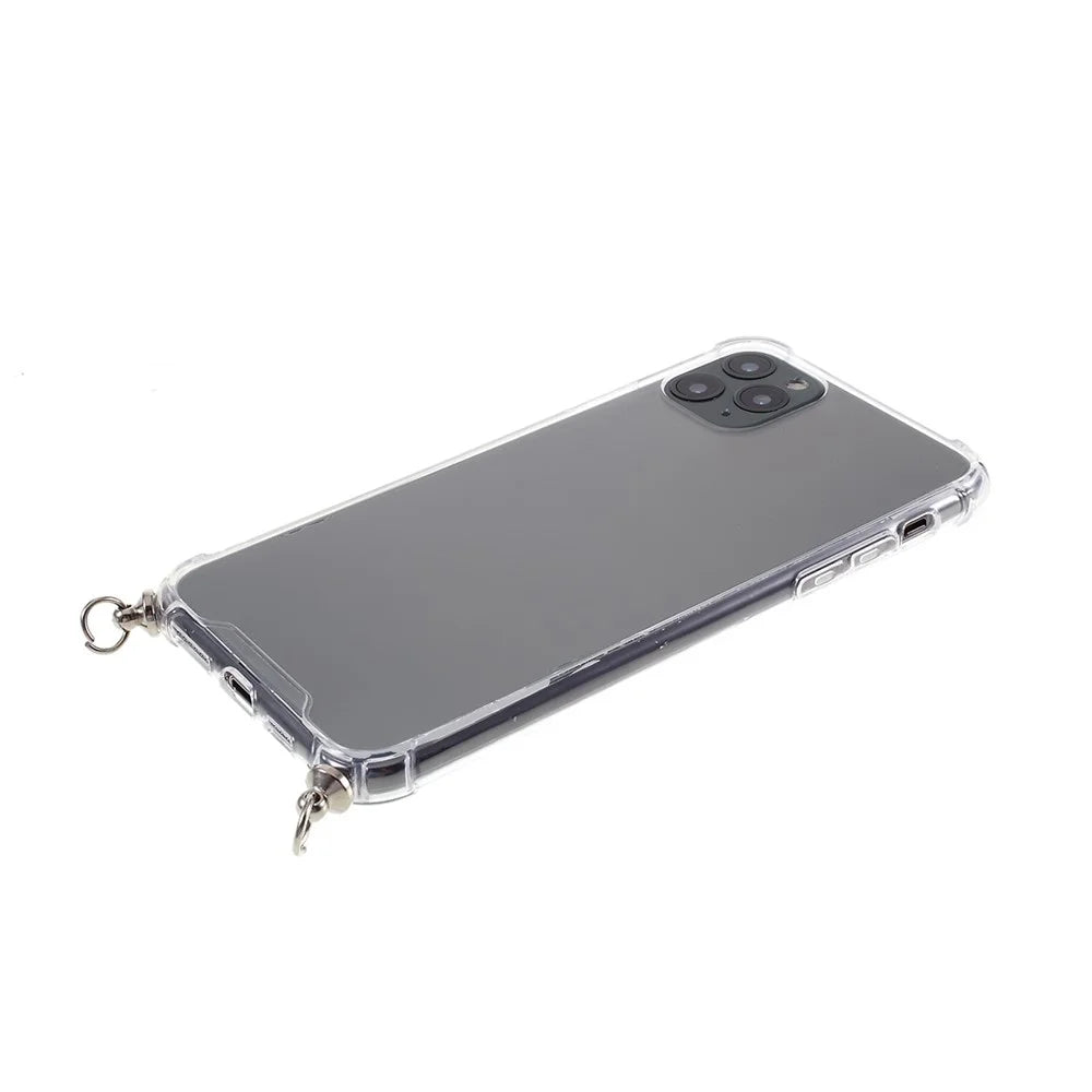 Anti-fall Glossy TPU+Acrylic Casing with Textile Strap for iPhone 11 Pro 5.8 inch (2019) - Dark Green/White - 6