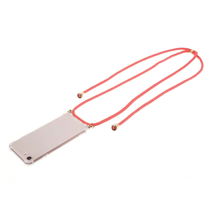 For iPhone 8/7/SE (2020)/SE (2022) TPU+Acrylic+Textile Strap Anti-fall Shell - Red - 1