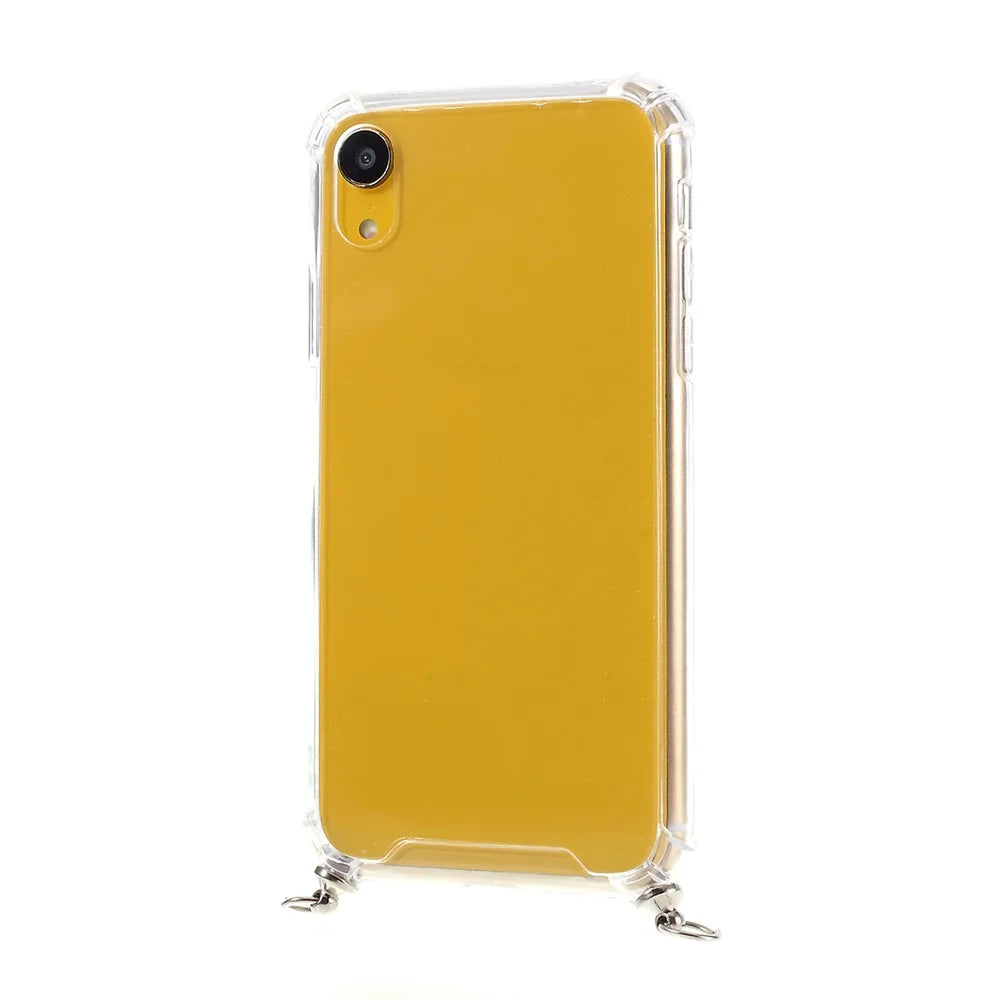 Anti-fall Glossy TPU+Acrylic with Textile Strap Phone Shell for iPhone XR 6.1 inch (2019) - All Black - 3
