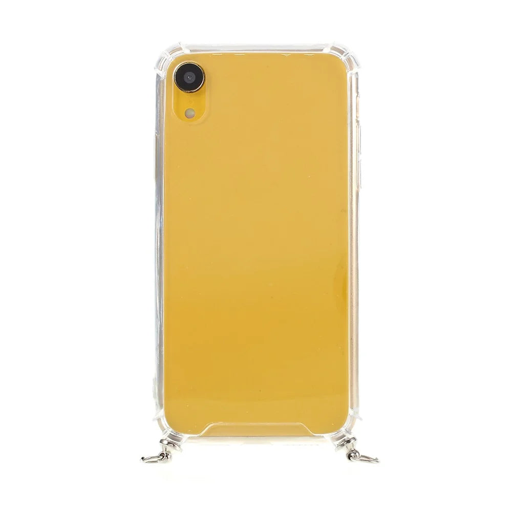 Anti-fall Glossy TPU+Acrylic with Textile Strap Phone Shell for iPhone XR 6.1 inch (2019) - All Black - 5