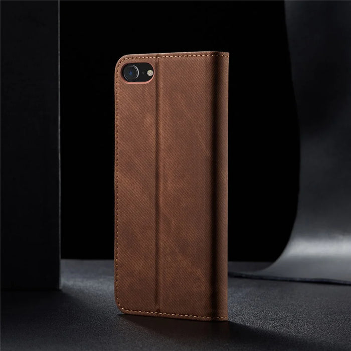 Jeans Cloth Texture Retro Style Leather Case for iPhone 6/6S - Brown - 2