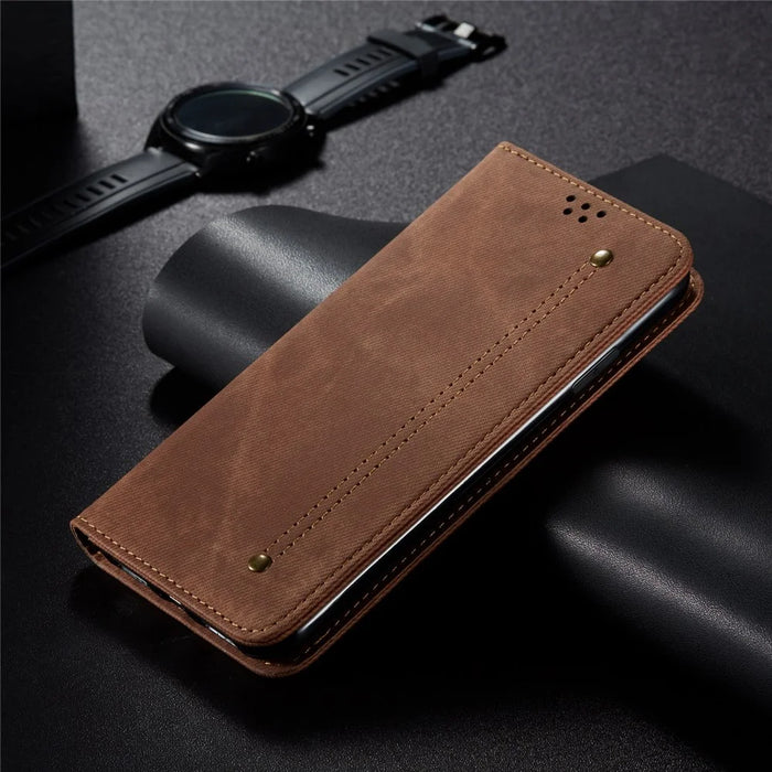 Jeans Cloth Texture Retro Style Leather Case for iPhone 6/6S - Brown - 3