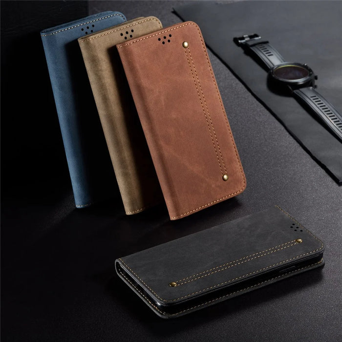Jeans Cloth Texture Retro Style Leather Case for iPhone 6/6S - Brown - 6