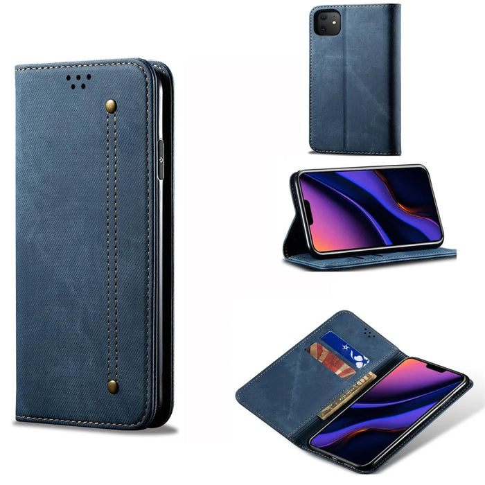 Vintage Jeans Cloth Texture Flip Leather Cover for iPhone 11 6.1 inch (2019) - Blue - 1