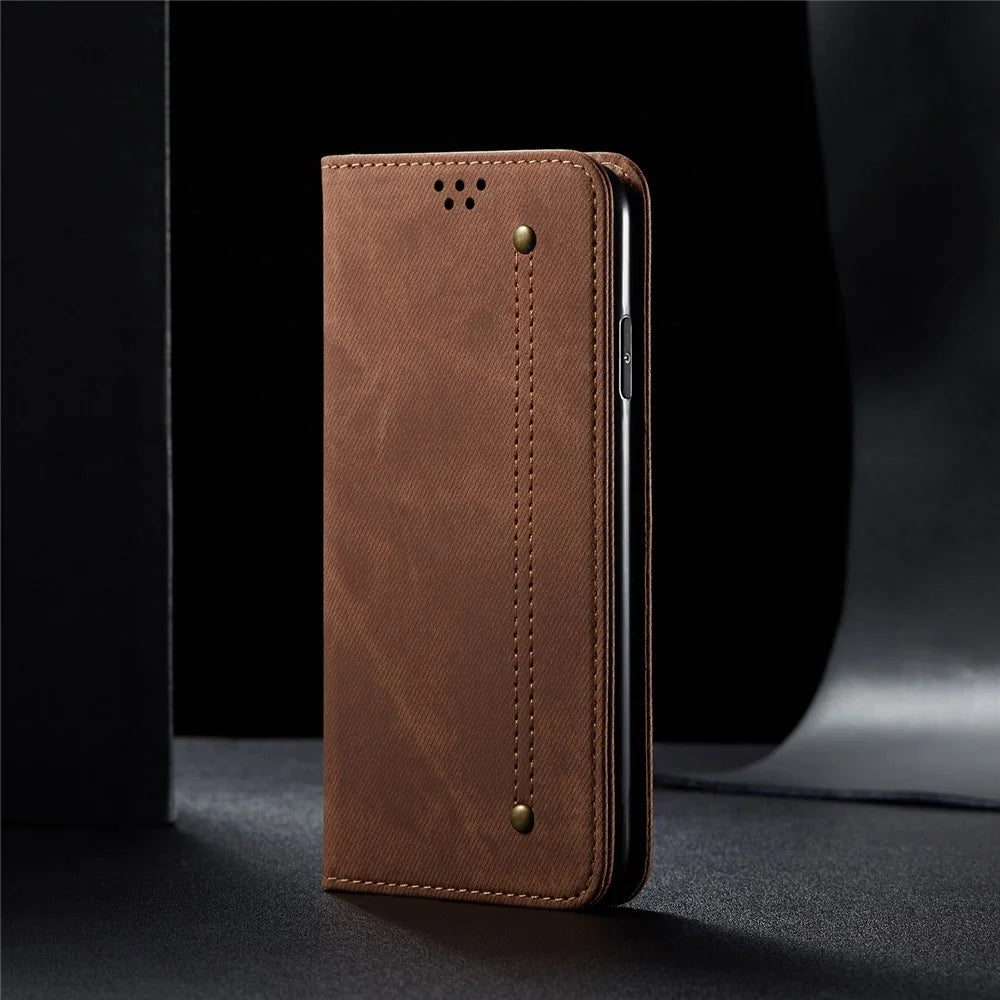 Retro Style Jeans Cloth Leather Wallet Stand Case for iPhone 8 Plus / 7 Plus - Coffee - 1