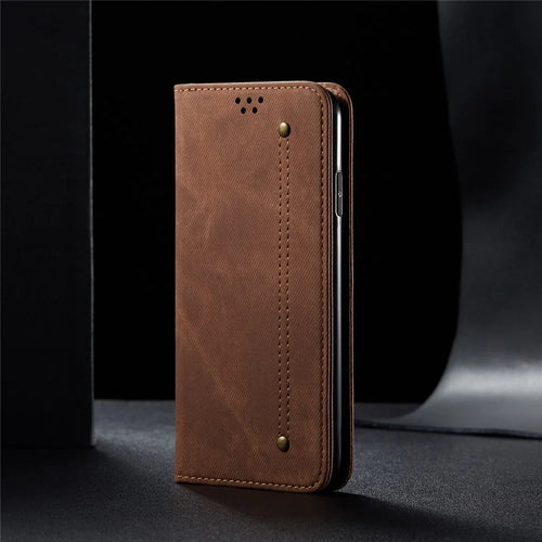 Retro Style Jeans Cloth Leather Wallet Stand Case for iPhone 8 Plus / 7 Plus - Coffee - 1