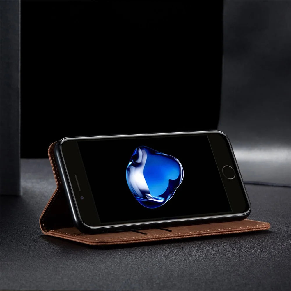 Retro Style Jeans Cloth Leather Stand Case with Card Slots for iPhone 7 4.7 inch/8 4.7 inch/SE (2020/SE (2022) - Coffee - 5