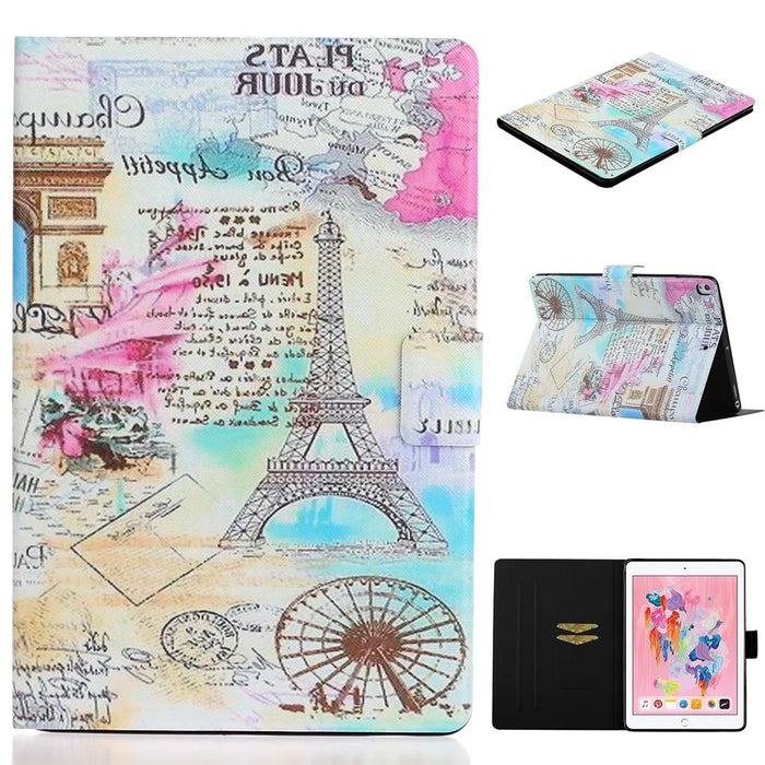 Pattern Printing PU Leather TPU Stand Tablet Casing with Card Slots for iPad 10.2 (2021)/(2020)/(2019) - Iron Tower - 1