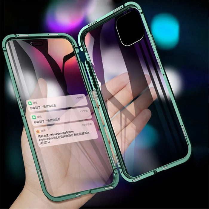 Full Covering Magnetic Metal Frame + Tempered Glass Touch Screen Phone Case for Apple iPhone 11 6.1 inch - Black - 2