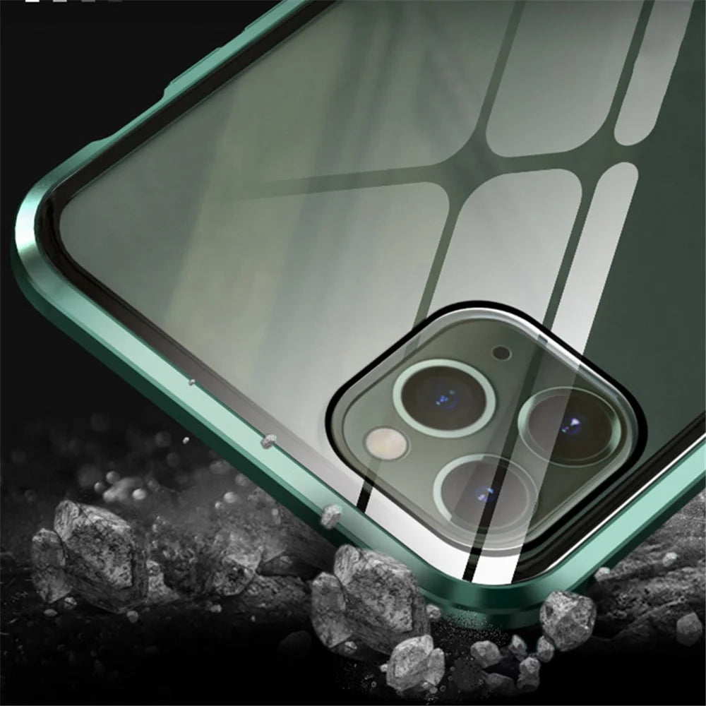 Full Covering Magnetic Metal Frame + Tempered Glass Touch Screen Phone Cover for Apple iPhone 11 Pro 5.8 inch - Silver - 3