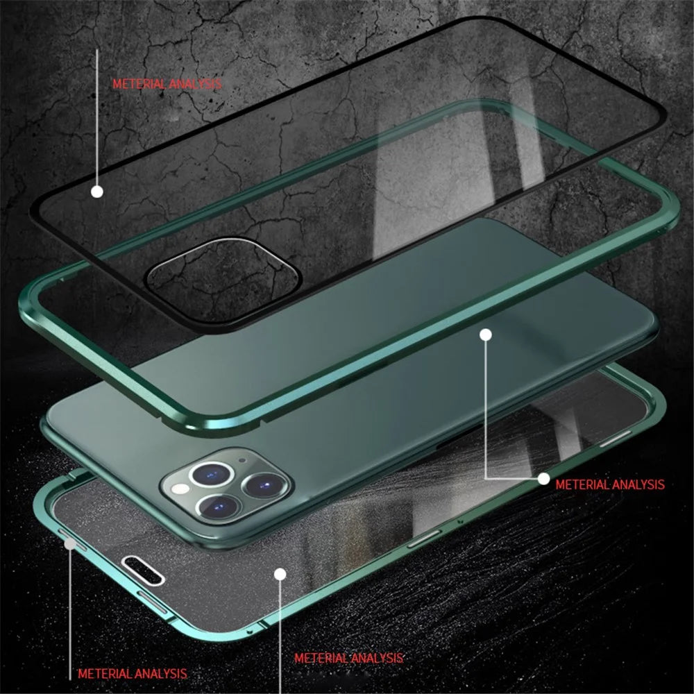 Full Covering Magnetic Metal Frame + Tempered Glass Touch Screen Phone Cover for Apple iPhone 11 Pro 5.8 inch - Silver - 4