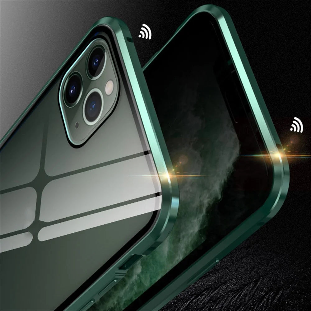 Full Covering Magnetic Metal Frame + Tempered Glass Touch Screen Phone Cover for Apple iPhone 11 Pro 5.8 inch - Silver - 5