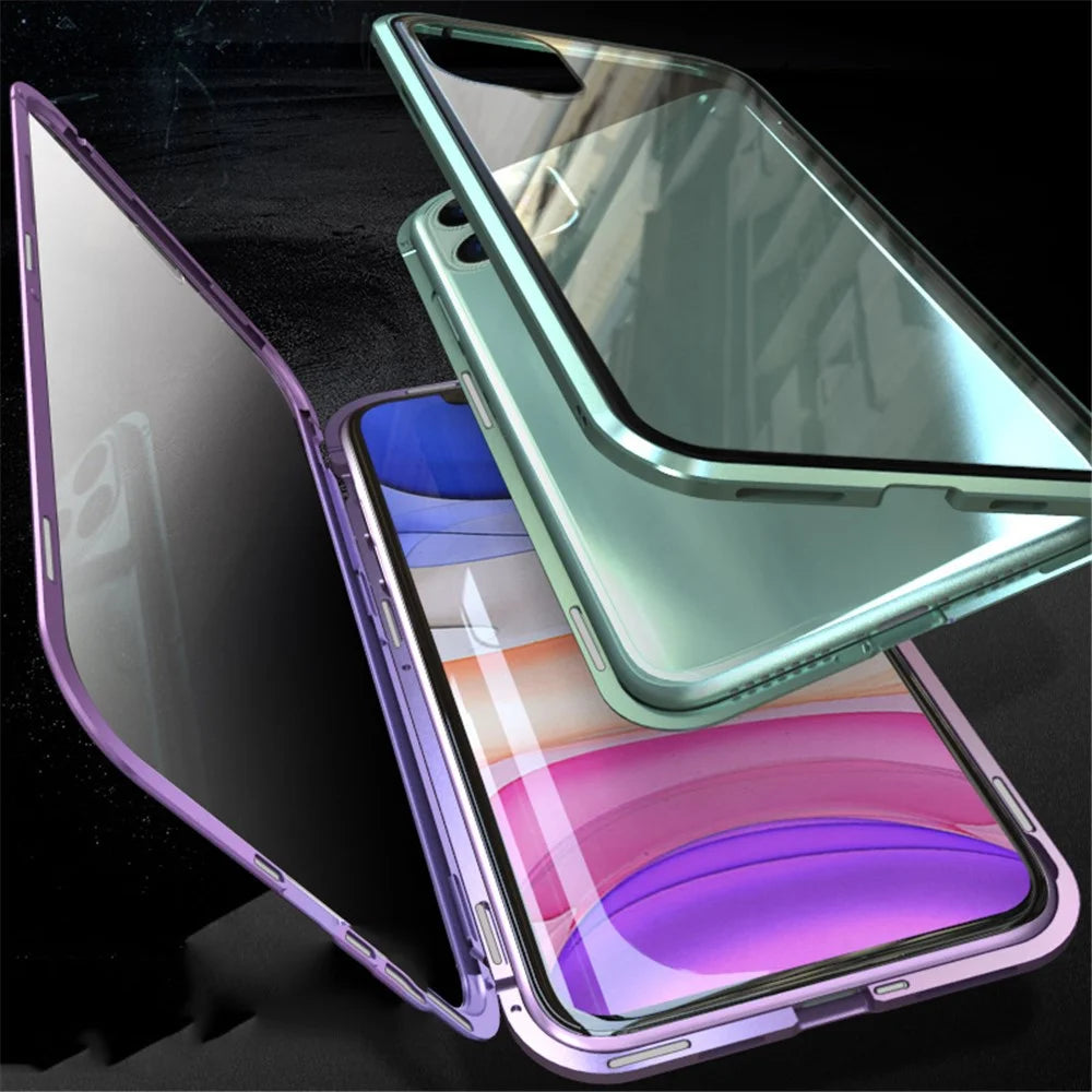 Full Covering Magnetic Metal Frame + Tempered Glass Touch Screen Phone Cover for Apple iPhone 11 Pro 5.8 inch - Silver - 6