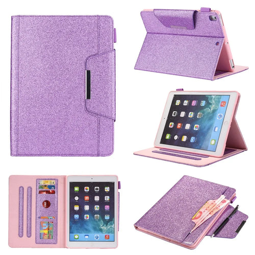Metal Buckle Flash Powder Wallet Stand Leather Stand Cover for iPad 10.2 (2021)/(2020)/(2019)/Pro 10.5-inch (2017)/Air 10.5 inch (2019) - Purple - 1