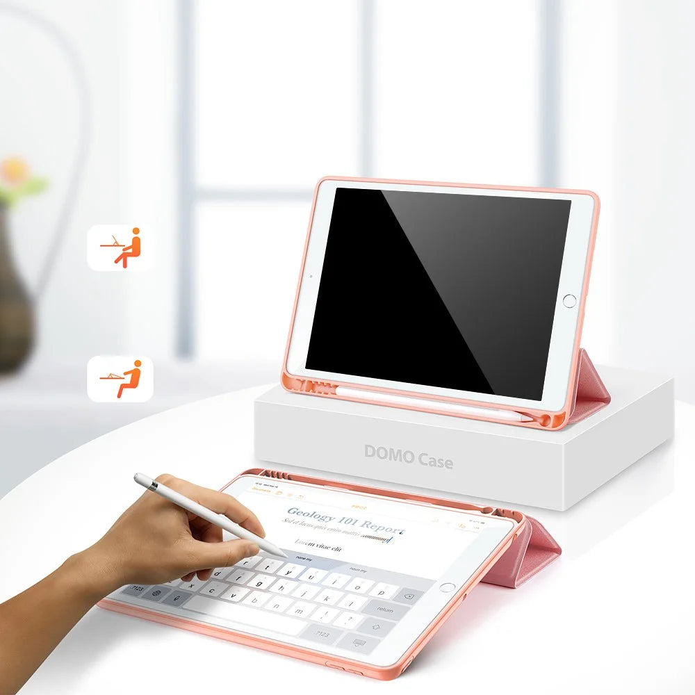 DUX DUCIS DOMO Series for iPad 10.2 (2021) / (2020) / (2019) Case Tri-Fold Stand PU Leather Smart Tablet Cover - Rose Gold - 7