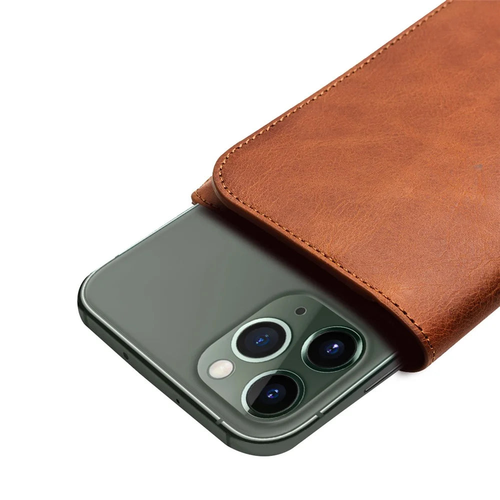 QIALINO Universal Cowhide Genuine Leather Wallet Case for Phone Within 6.9 inch iPhone 16 Series / 11 / 11 Pro Max - Brown - 2
