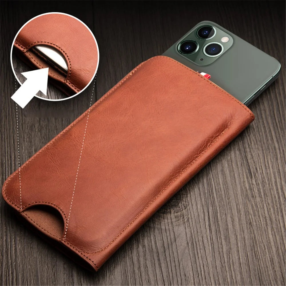 QIALINO Universal Cowhide Genuine Leather Wallet Case for Phone Within 6.9 inch iPhone 16 Series / 11 / 11 Pro Max - Brown - 3