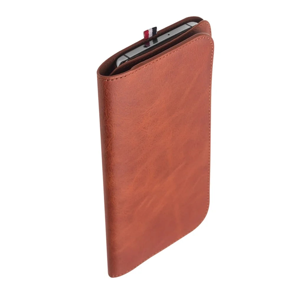 QIALINO Universal Cowhide Genuine Leather Wallet Case for Phone Within 6.9 inch iPhone 16 Series / 11 / 11 Pro Max - Brown - 5