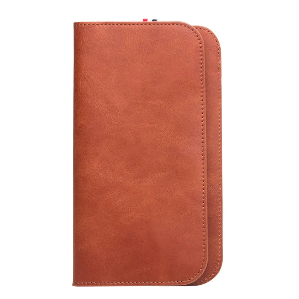 QIALINO Universal Cowhide Genuine Leather Wallet Case for Phone Within 6.9 inch iPhone 16 Series / 11 / 11 Pro Max - Brown - 6