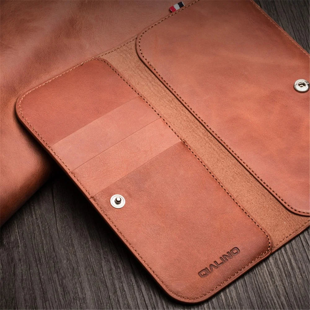 QIALINO Universal Cowhide Genuine Leather Wallet Case for Phone Within 6.9 inch iPhone 16 Series / 11 / 11 Pro Max - Brown - 7