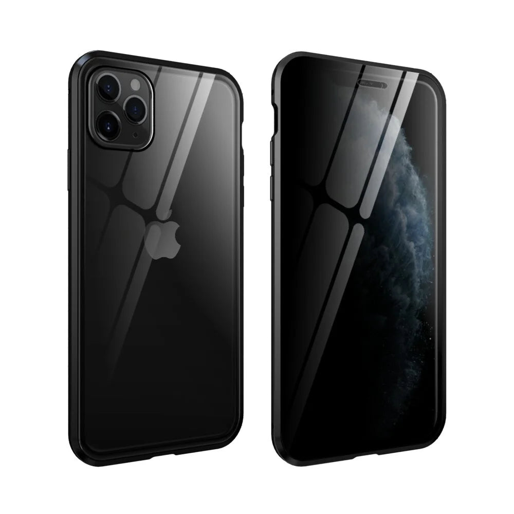 Anti-peep Magnetic Installation Metal Frame + Tempered Glass Alll-round Protective Phone Case for iPhone 11 Pro 5.8 inch (2019) - Black - 1