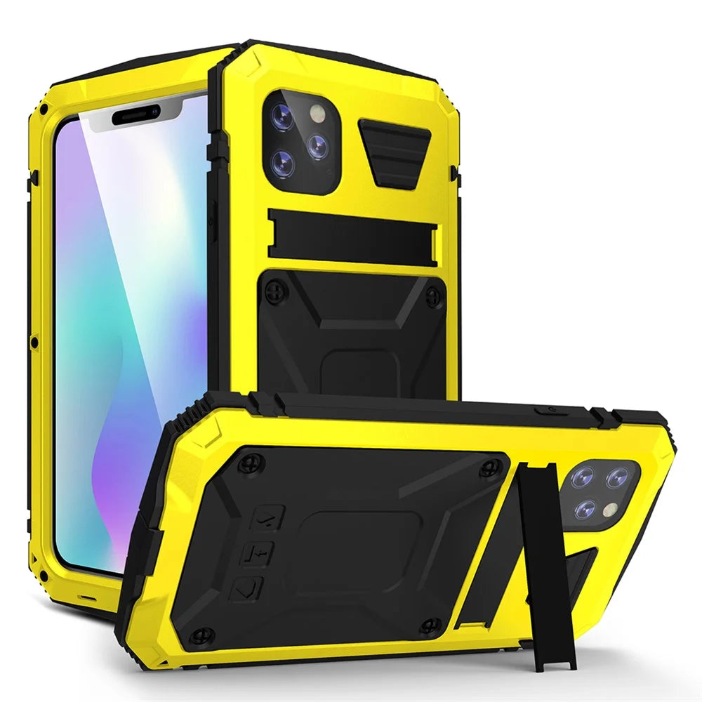Tank Series Full Covering Kickstand Metal Frame Phone Cover Shell for iPhone 11 6.1 inch - Yellow - 1