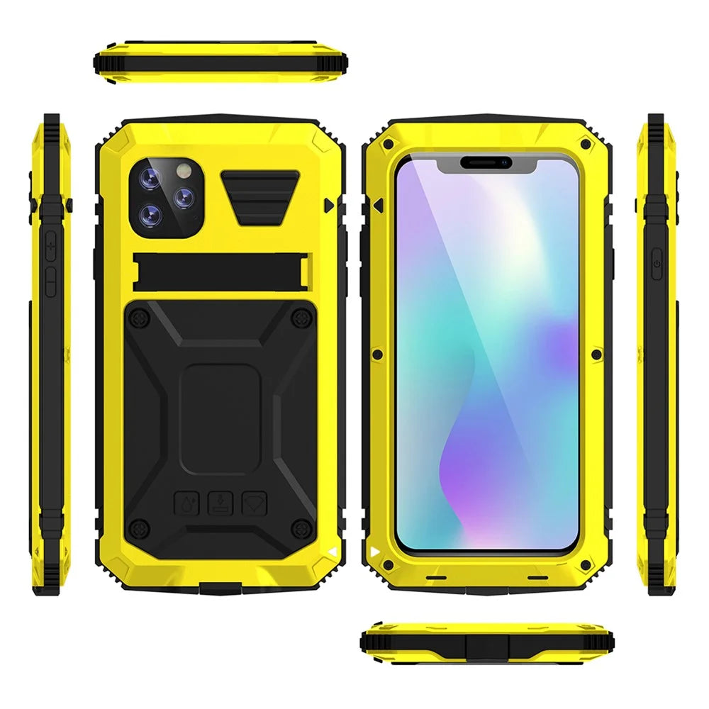 Tank Series Full Covering Kickstand Metal Frame Phone Cover Shell for iPhone 11 6.1 inch - Yellow - 2