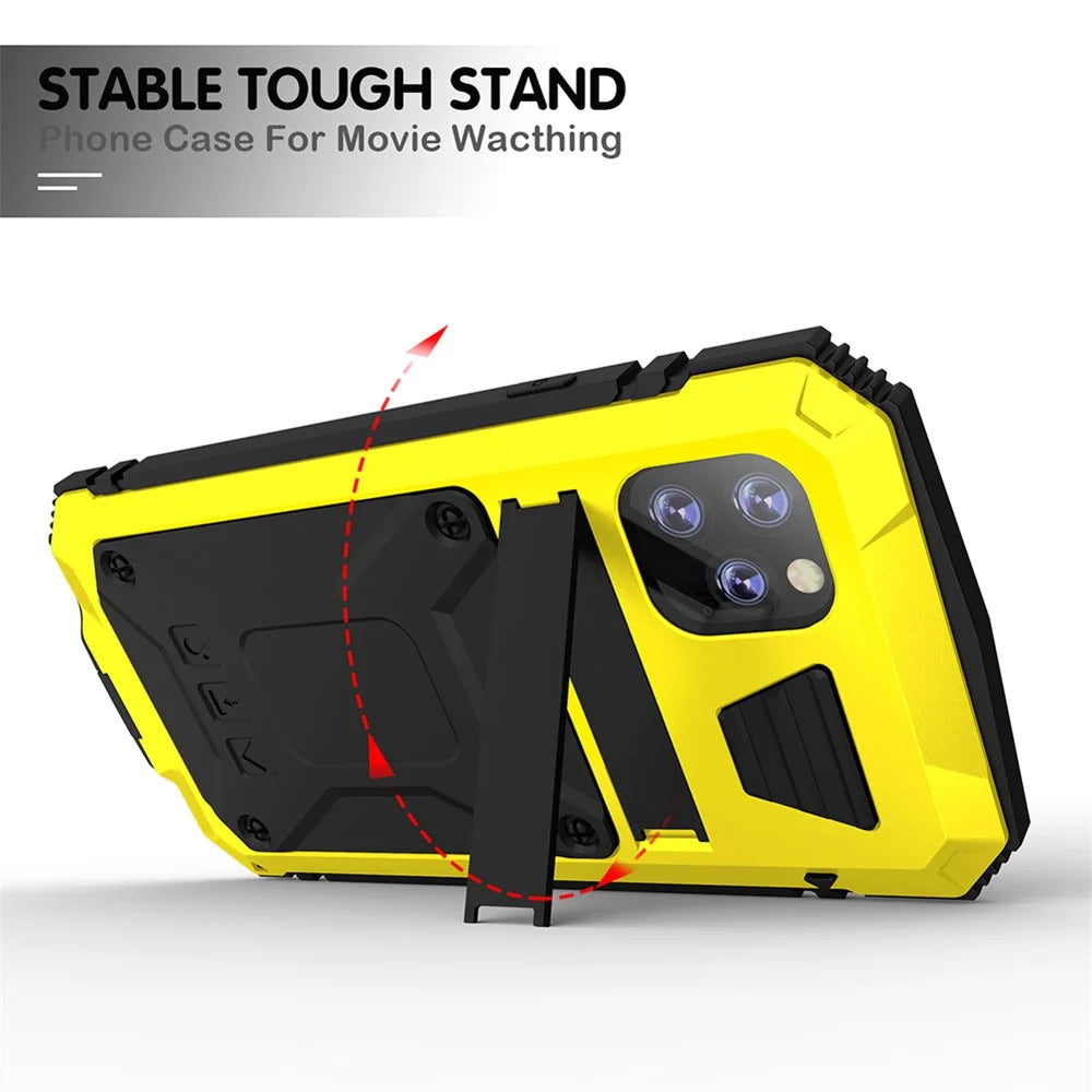 Tank Series Full Covering Kickstand Metal Frame Phone Cover Shell for iPhone 11 6.1 inch - Yellow - 3