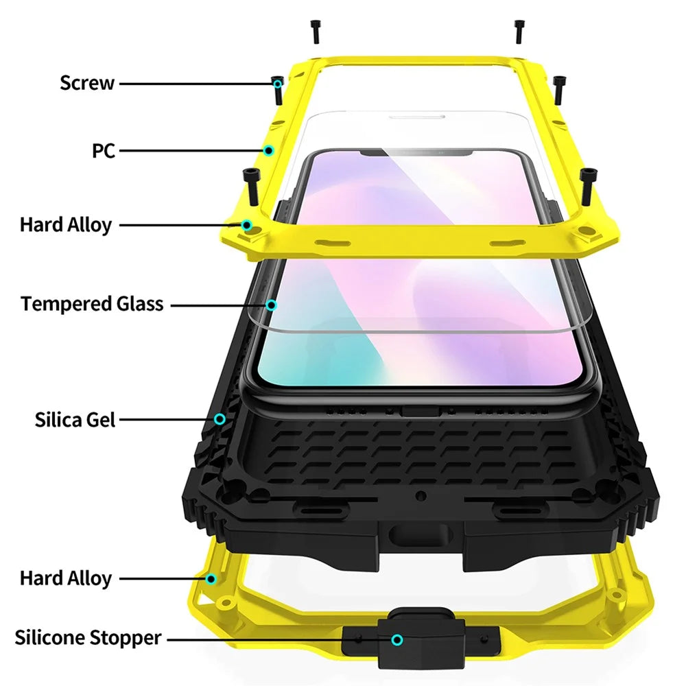 Tank Series Full Covering Kickstand Metal Frame Phone Cover Shell for iPhone 11 6.1 inch - Yellow - 4