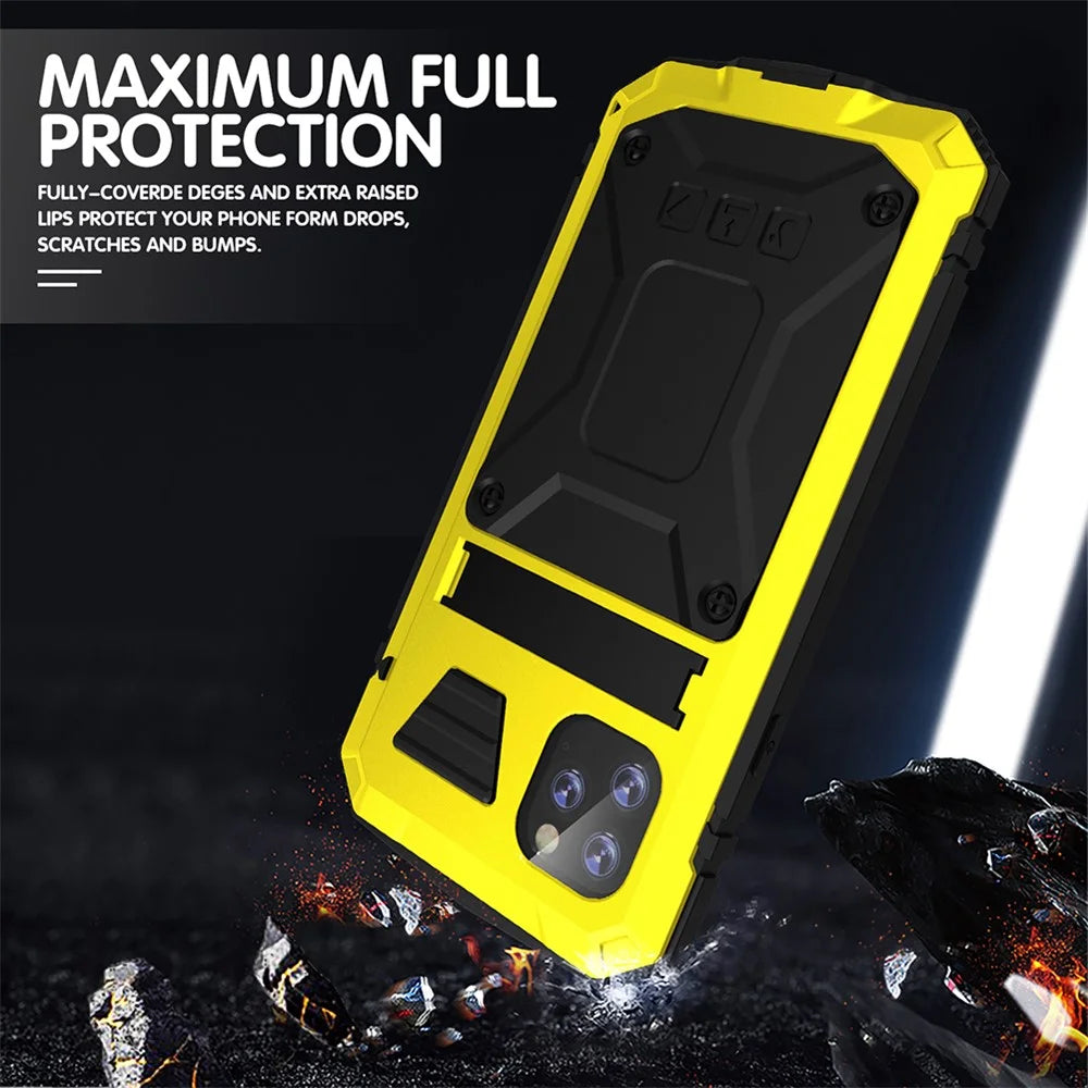 Tank Series Full Covering Kickstand Metal Frame Phone Cover Shell for iPhone 11 6.1 inch - Yellow - 5