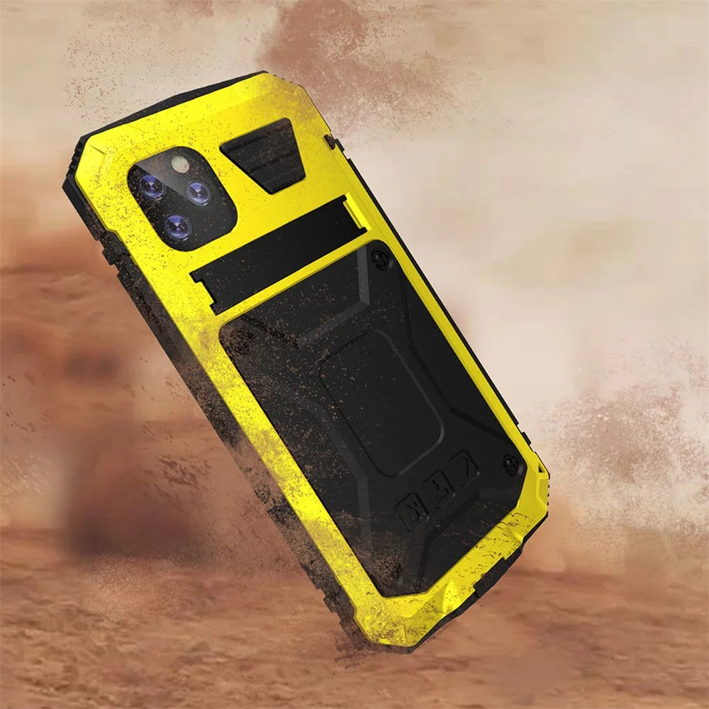 Tank Series Full Covering Kickstand Metal Frame Phone Cover Shell for iPhone 11 6.1 inch - Yellow - 7