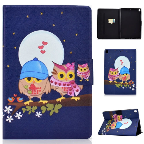 Full-Body Protection Pattern Printing PU Leather Stand Folio Tablet Cover with Card Holders for Apple iPad 10.2 (2021) / (2020) / (2019) - Three Owls - 1