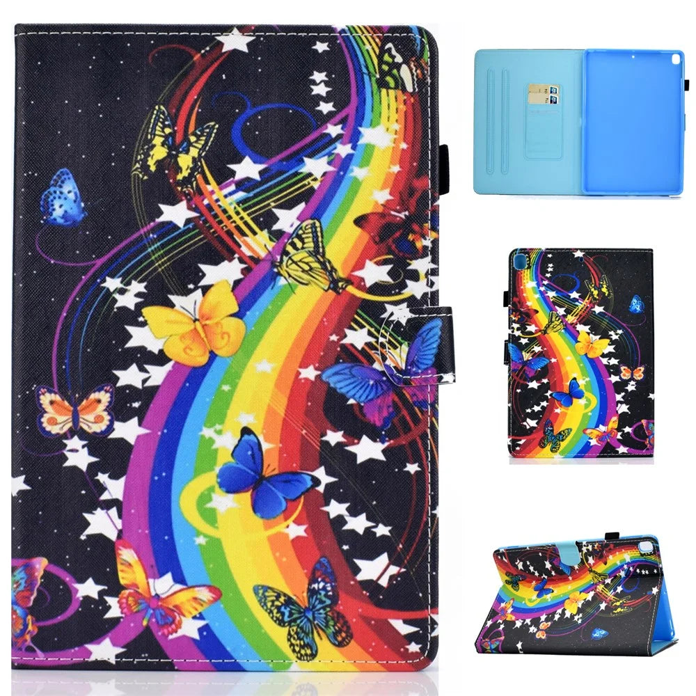 Pattern Printing Leather Card Holder Tablet Shell for iPad 10.2 (2021)/(2020)/(2019) - Rainbow and Butterflies - 1