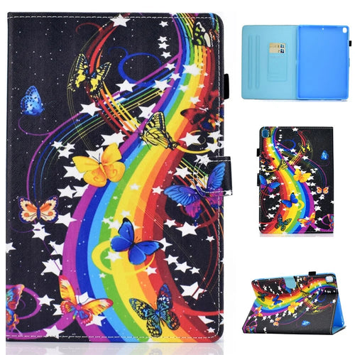 Pattern Printing Leather Card Holder Tablet Shell for iPad 10.2 (2021)/(2020)/(2019) - Rainbow and Butterflies - 1