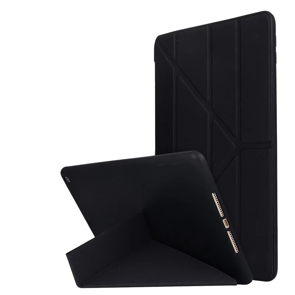For iPad 10.2 (2021)/(2020)/(2019) Protective Cover Folding Deformed Silicone + PU Leather Stand Tablet Case - Black - 1