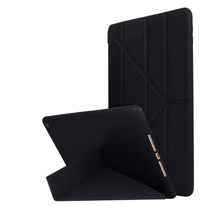 For iPad 10.2 (2021)/(2020)/(2019) Protective Cover Folding Deformed Silicone + PU Leather Stand Tablet Case - Black - 1