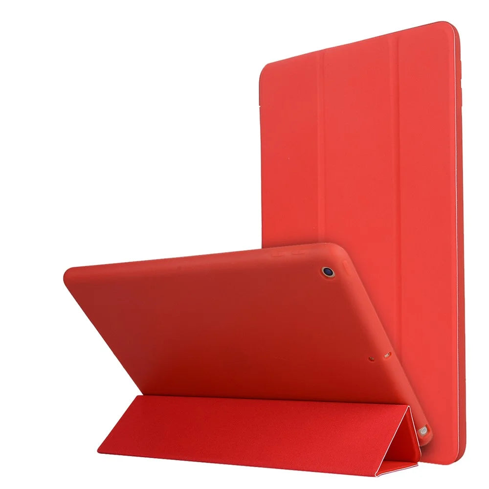 Tri-fold Stand Silicone + Leather Universal Protective Tablet Cover with Auto Wake / Sleep for iPad 10.2 (2021) / (2020) / (2019) - Red - 1
