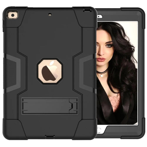 Shockproof Anti-fingerprint Dustproof TPU + PC Combo Tablet Cover with Kickstand for iPad 10.2 (2021)/(2020)/(2019) - All Black - 1