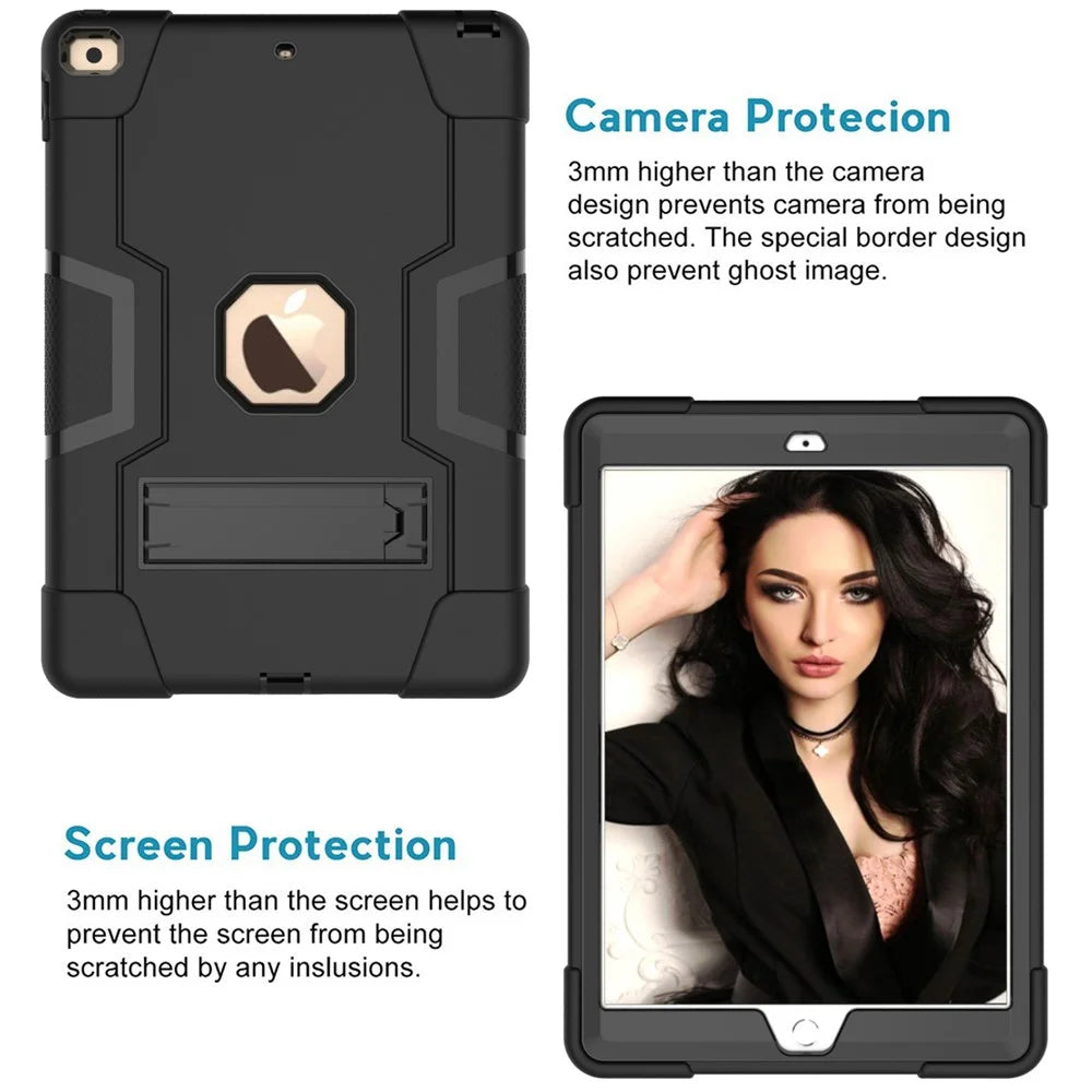 Shockproof Anti-fingerprint Dustproof TPU + PC Combo Tablet Cover with Kickstand for iPad 10.2 (2021)/(2020)/(2019) - All Black - 2