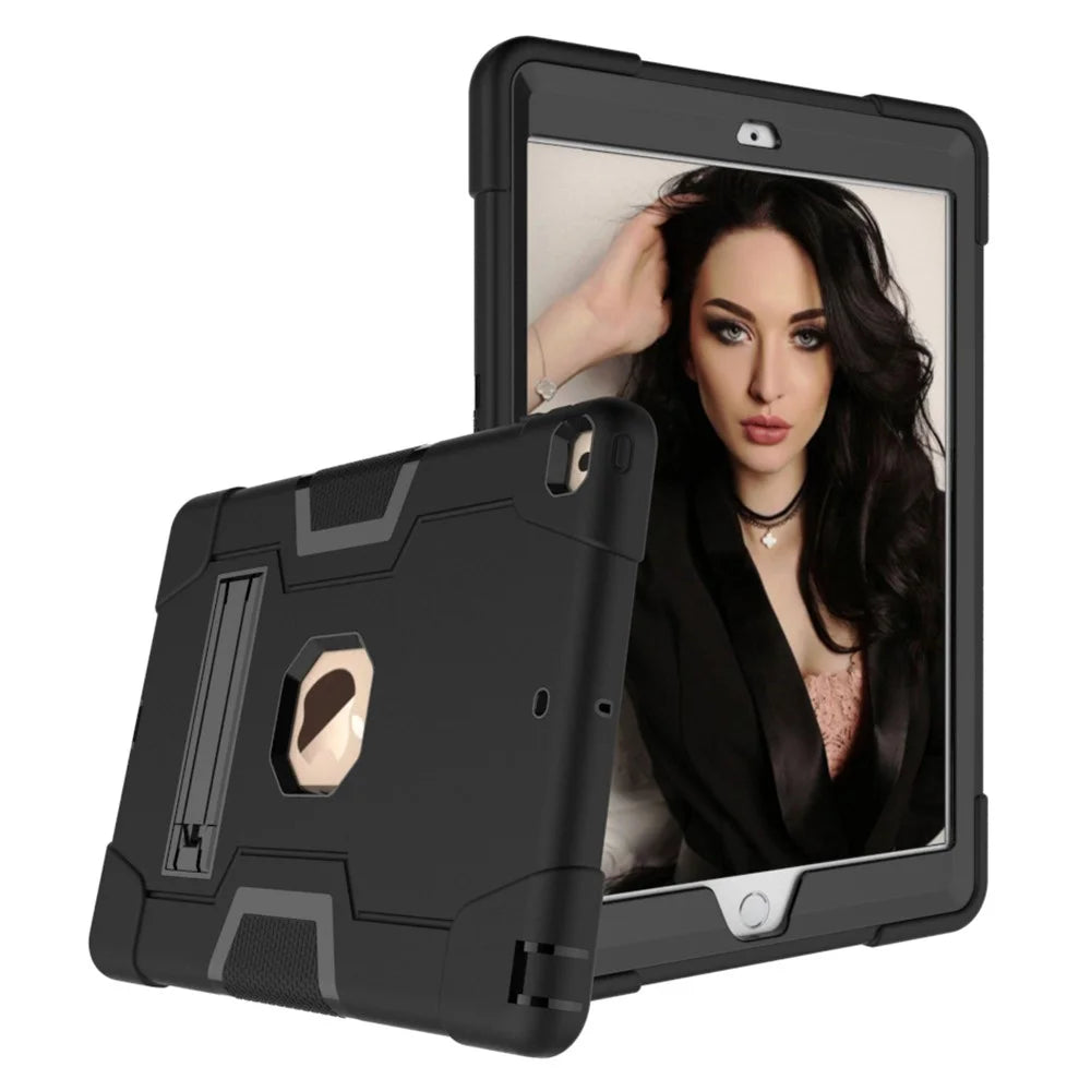 Shockproof Anti-fingerprint Dustproof TPU + PC Combo Tablet Cover with Kickstand for iPad 10.2 (2021)/(2020)/(2019) - All Black - 3