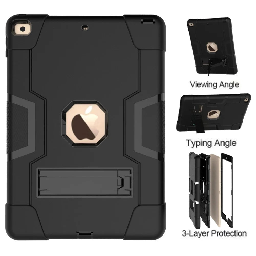 Shockproof Anti-fingerprint Dustproof TPU + PC Combo Tablet Cover with Kickstand for iPad 10.2 (2021)/(2020)/(2019) - All Black - 6