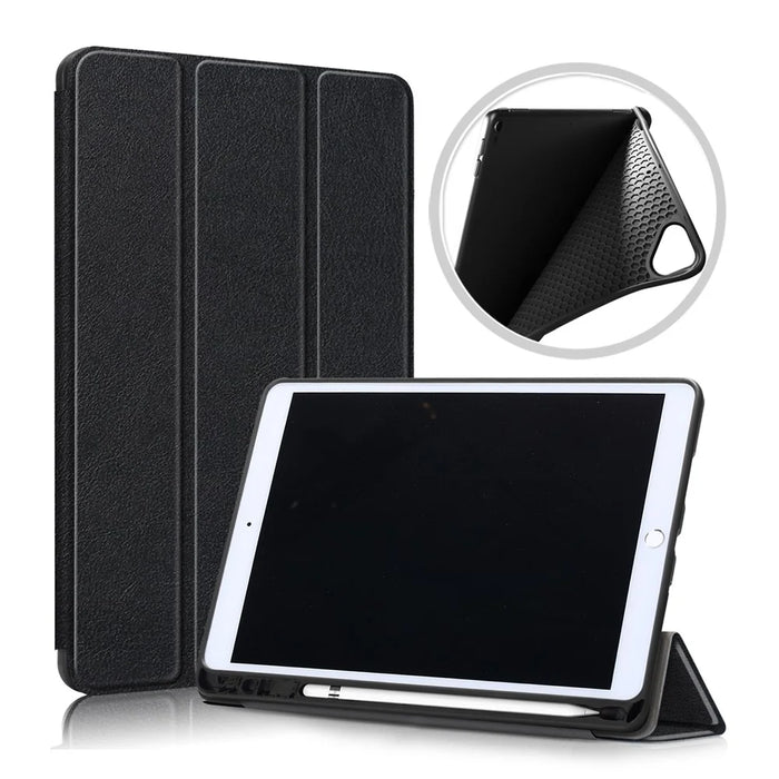 Tri-fold Stand Smart Tablet Case with Stylus Pen Slot for iPad 10.2 (2021)/(2020)/(2019) - Black - 1