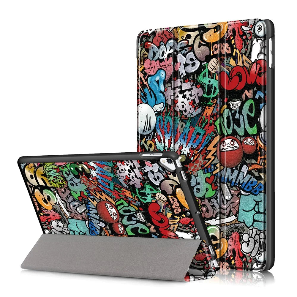 Pattern Printing PU Leather Smart Auto-Wake/Sleep Tri-fold Stand Tablet Shell for iPad 10.2 (2021)/(2020)/(2019) - Cartoon Graffiti - 1