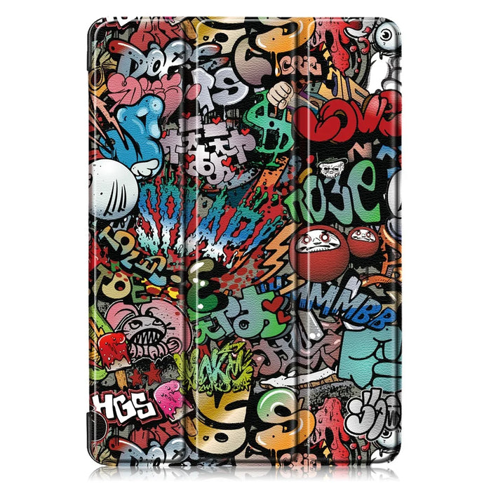 Pattern Printing PU Leather Smart Auto-Wake/Sleep Tri-fold Stand Tablet Shell for iPad 10.2 (2021)/(2020)/(2019) - Cartoon Graffiti - 6