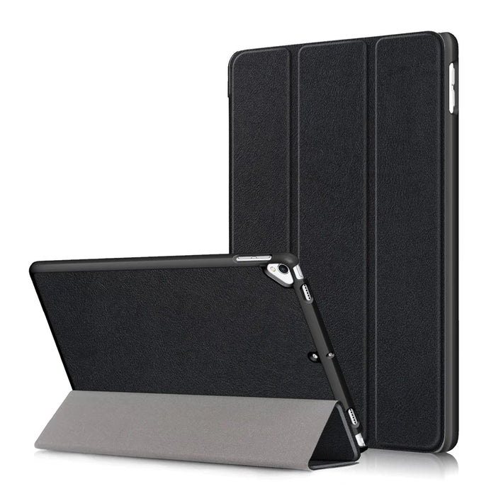 For iPad 10.2 (2021)/(2020)/(2019) Tri-fold Stand Leather Protective Tablet Cover Case - Black - 1