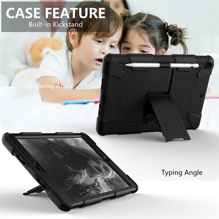 Hard PC + Silicone Kickstand Tablet Case Shockproof Cover Combo Shell for iPad 10.2 (2021)/(2020)/(2019) with Pen Holder - All Black - 4
