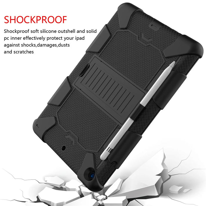 Hard PC + Silicone Kickstand Tablet Case Shockproof Cover Combo Shell for iPad 10.2 (2021)/(2020)/(2019) with Pen Holder - All Black - 5