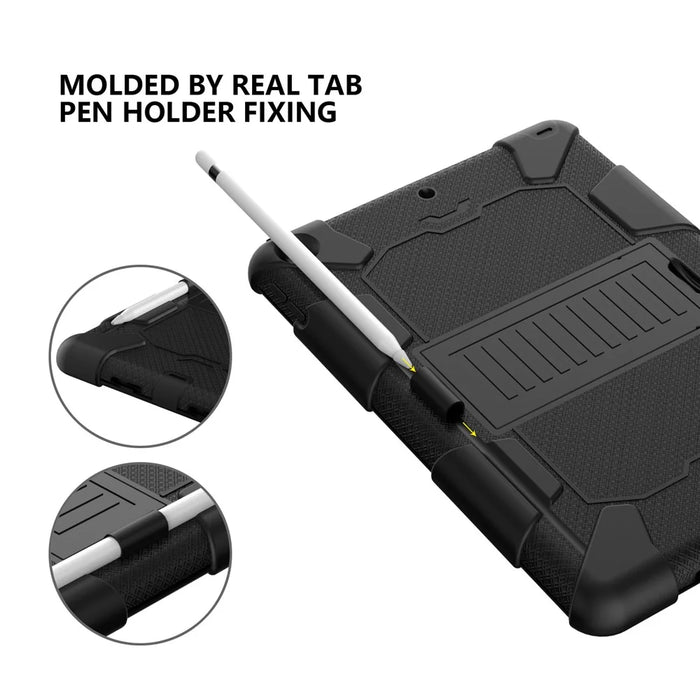 Hard PC + Silicone Kickstand Tablet Case Shockproof Cover Combo Shell for iPad 10.2 (2021)/(2020)/(2019) with Pen Holder - All Black - 6