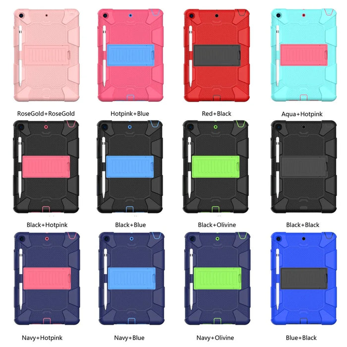 Hard PC + Silicone Kickstand Tablet Case Shockproof Cover Combo Shell for iPad 10.2 (2021)/(2020)/(2019) with Pen Holder - All Black - 7