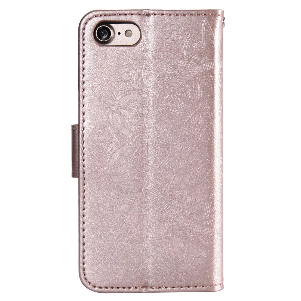 Imprint Flower Leather Wallet Phone Case with Stand for iPhone 7 4.7 inch/8 4.7 inch/SE (2020)/SE (2022) - Rose Gold - 3